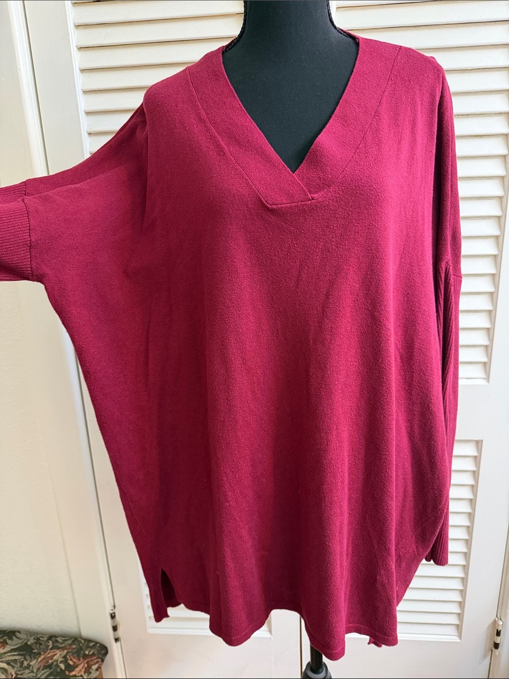 Style & Co. V-Neck Oversized Tunic in Berry Red